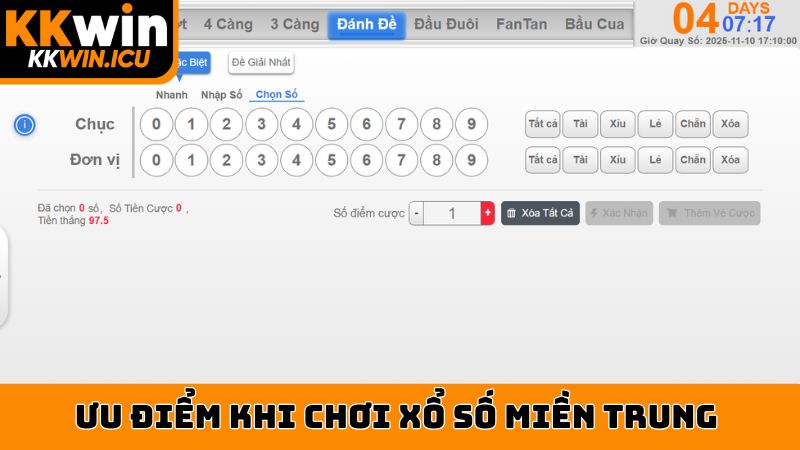 Ưu điểm khi chơi xổ số miền Trung tại KKWIN